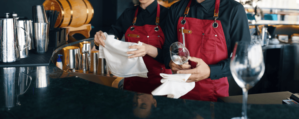 the staff is preparing for serviece in winery