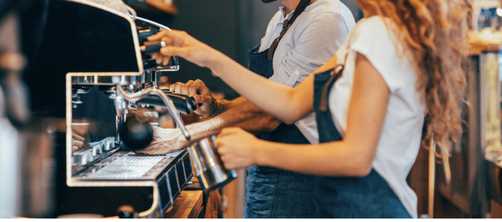 busy team in hospitality cafe