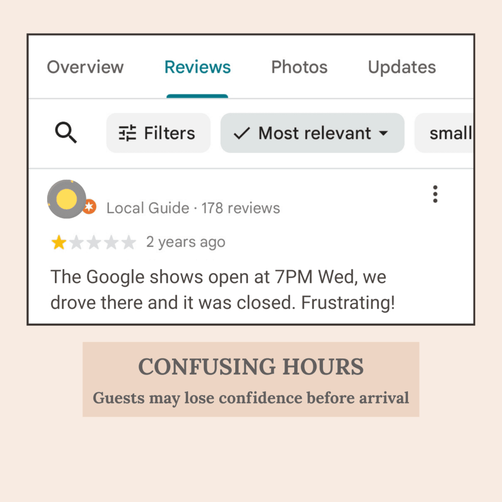 google business profile example - incosistent hours