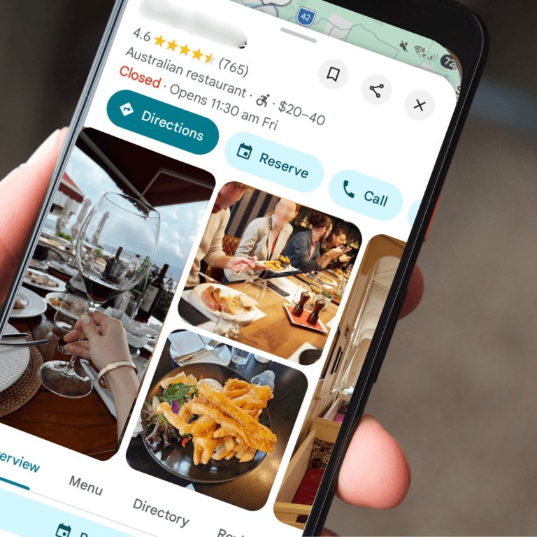 Google Business Profile review for restaurants and cafés showing Google Maps listing