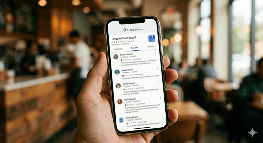 Google Business Profile showing fake 1-star review attack on Australian restaurant