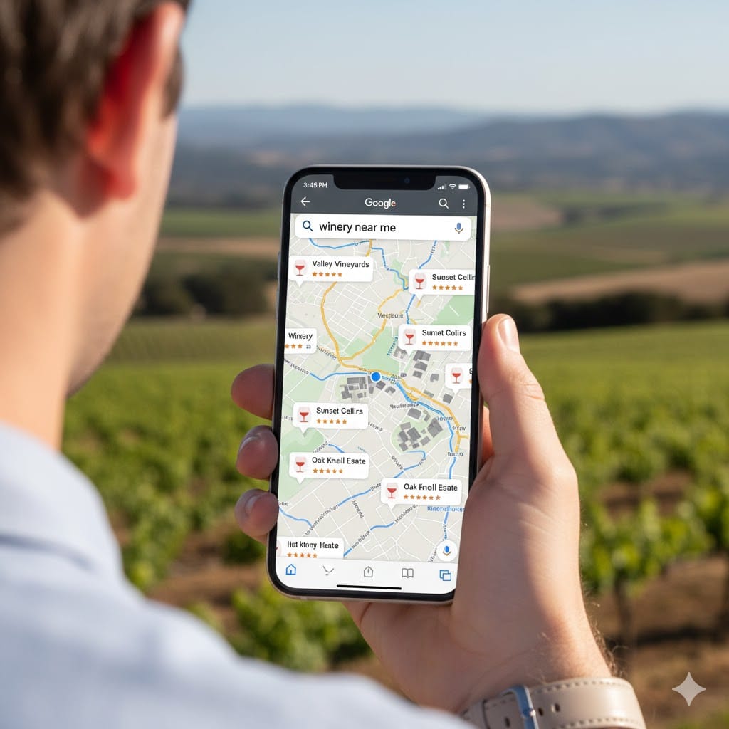 searching wineries on Google Maps on mobile phone