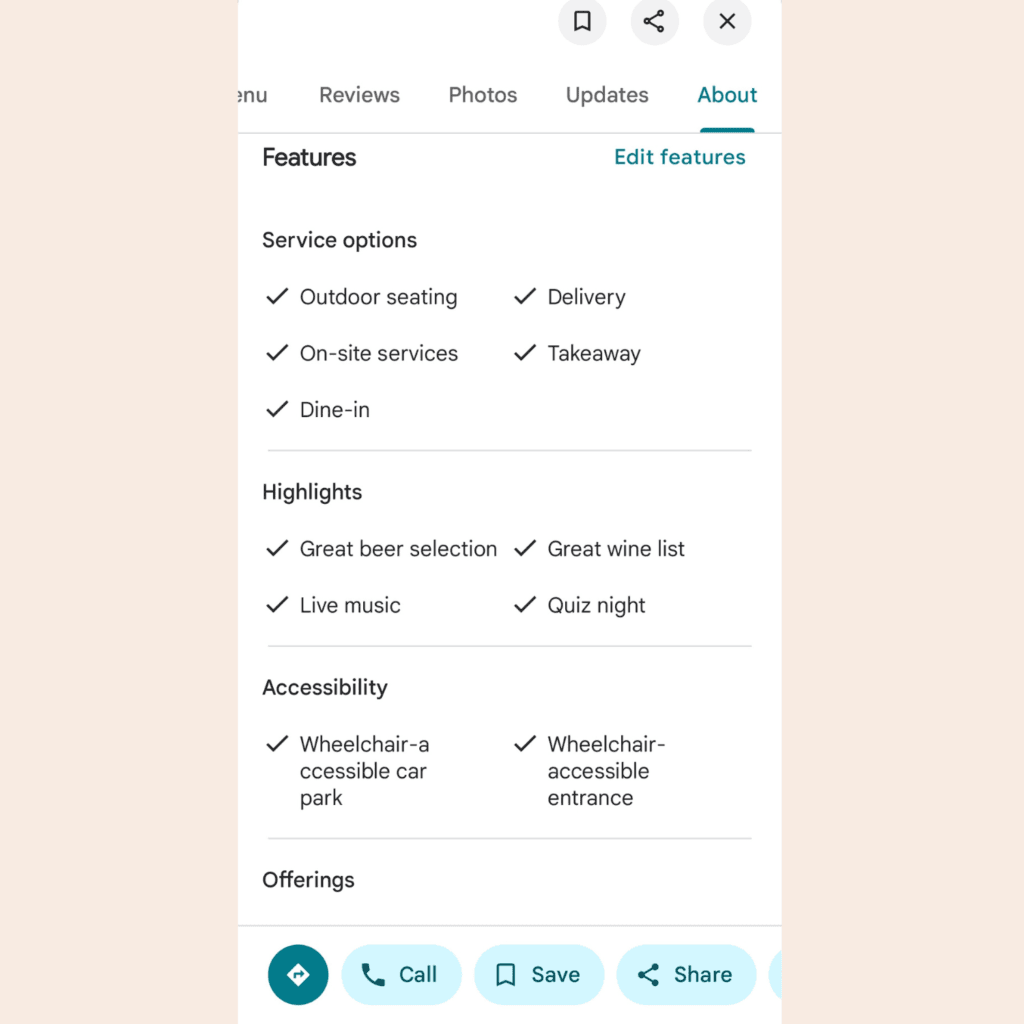 google busines profile example attributes