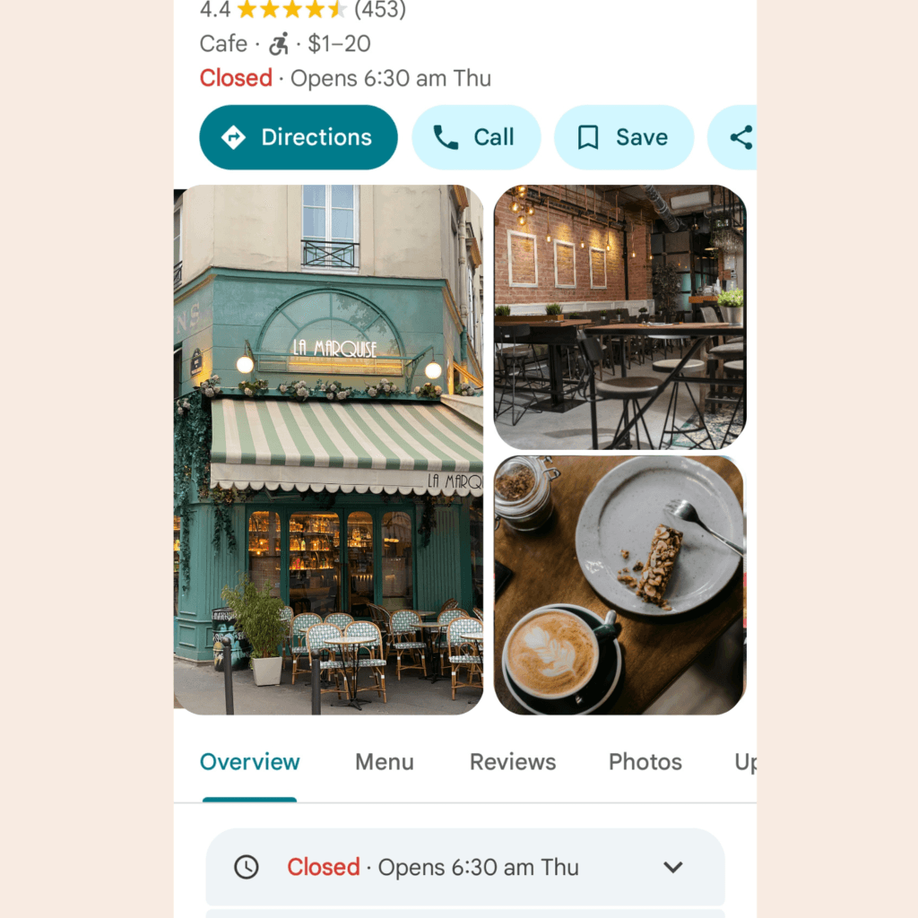 google business profile cafe example victoria