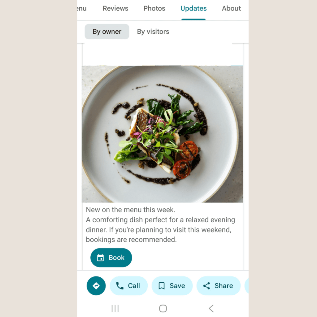 post update example for google - new on the menu
