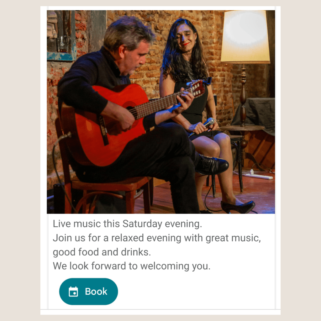 google profile post update example - live music event