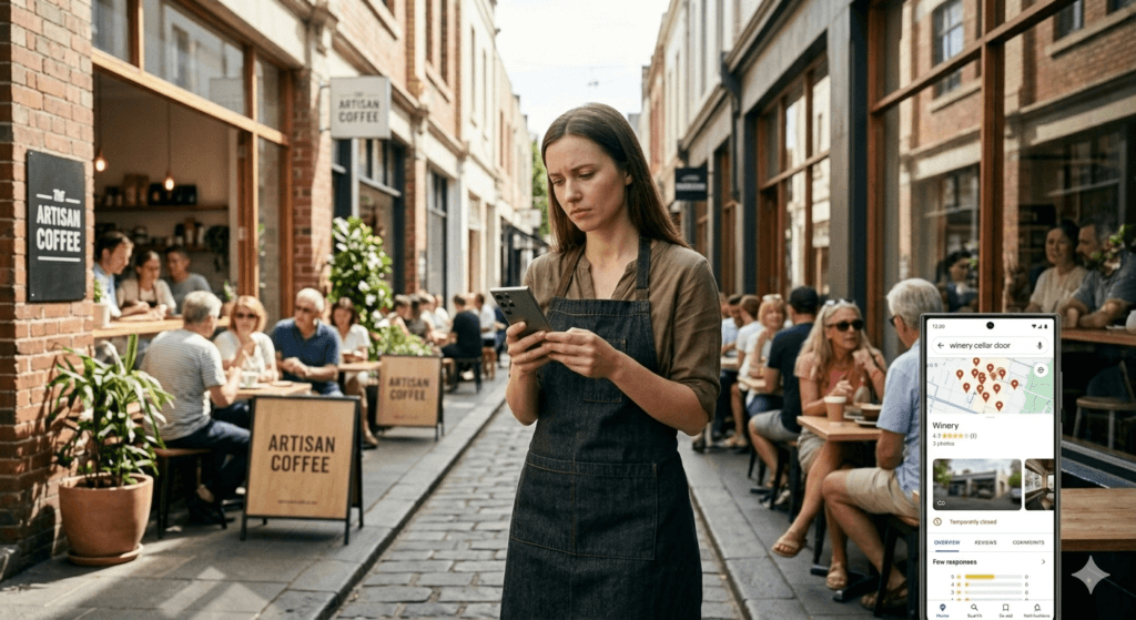 cafe owner is checking google maps