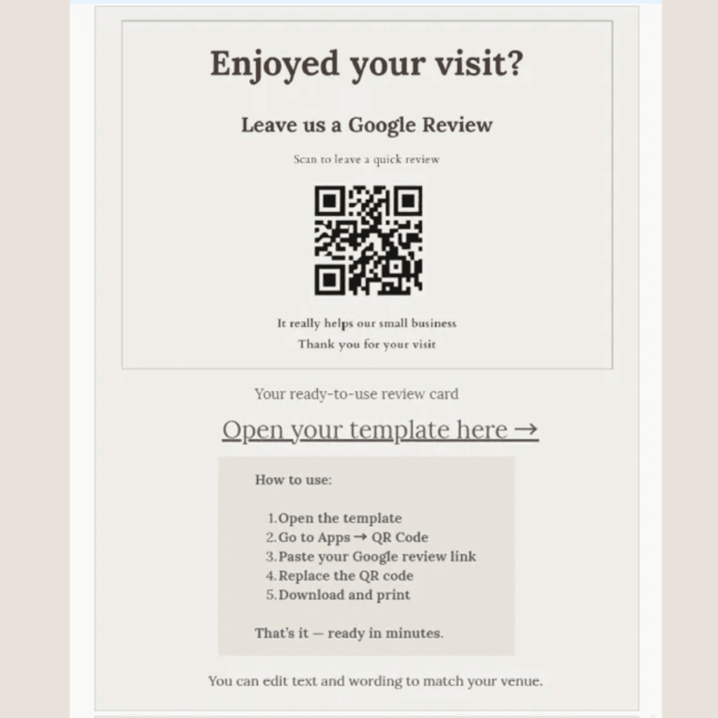 QR CODE CARD for google reviews for restaurants