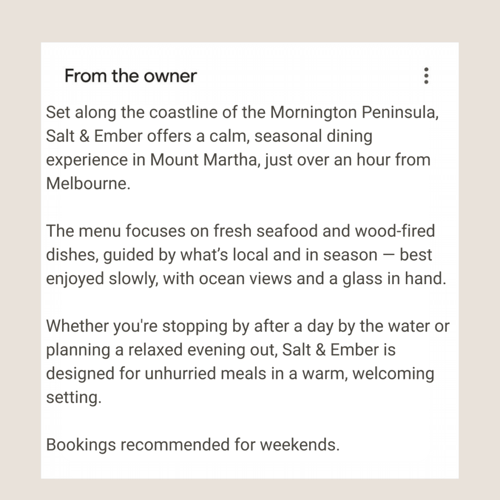 perfect description on google for restaurant