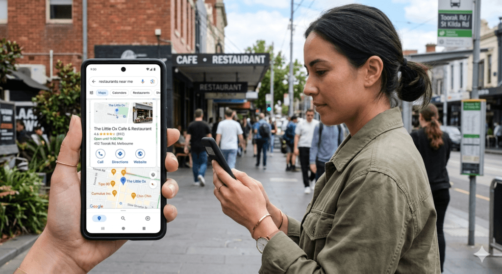 a person is looking at google business profile description on google maps