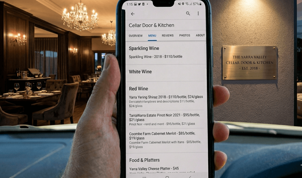 restaurant menu google business profile