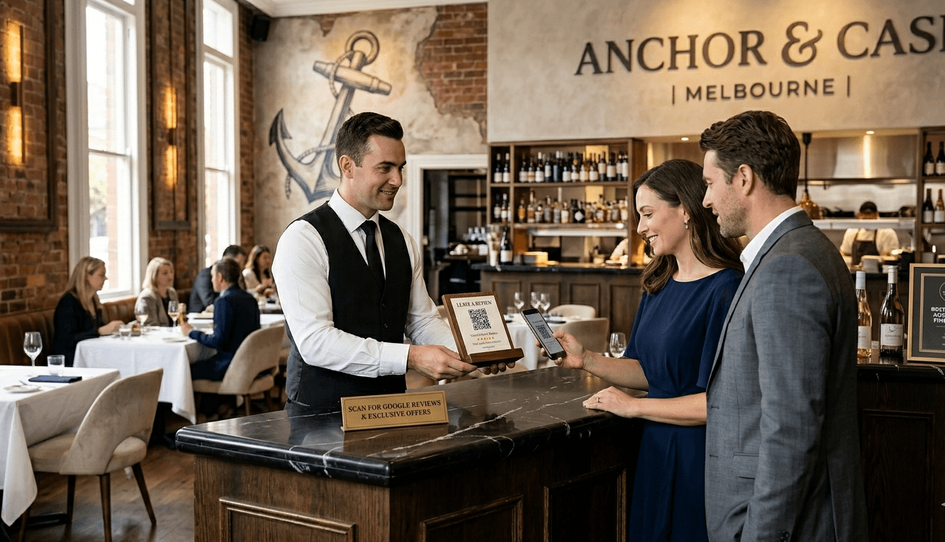 a waiter is akisng for google review at the restaurant